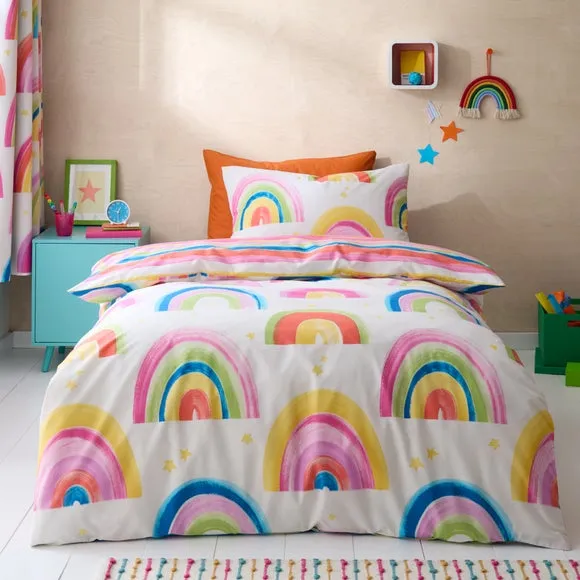 Watercolour Rainbow 100% Cotton Reversible Duvet Cover and Pillowcase Set 1