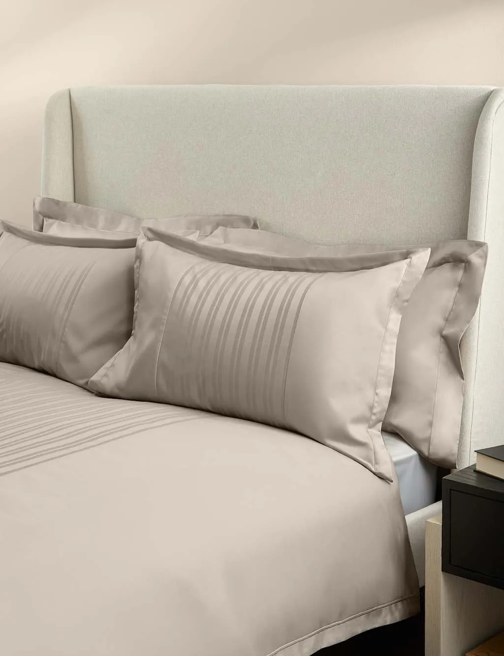 M&S X Kelly Hoppen Pure Cotton Jacquard Striped Bedding Set Taupe