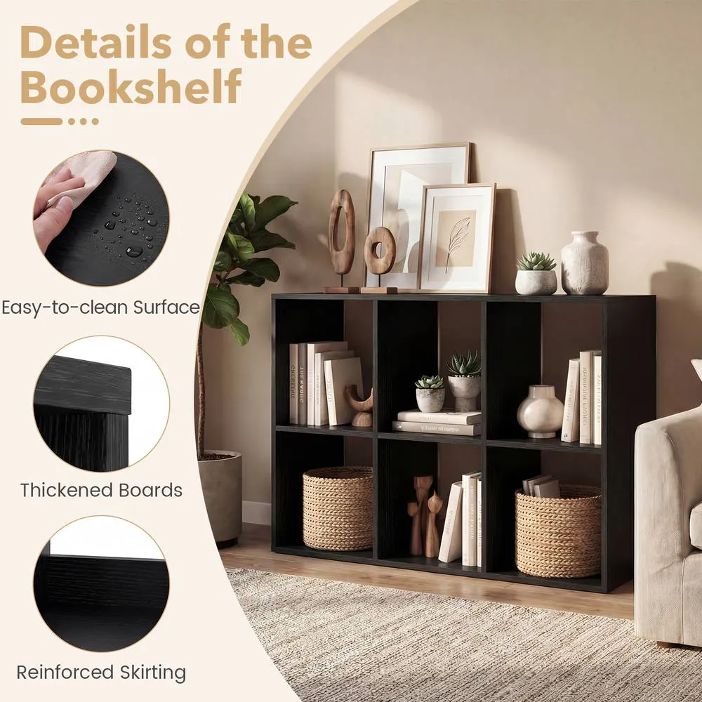 Costway 6-Tier Wall Mounted Bookshelf Wooden Ladder Shelf Modern Display Shelf in Black 4