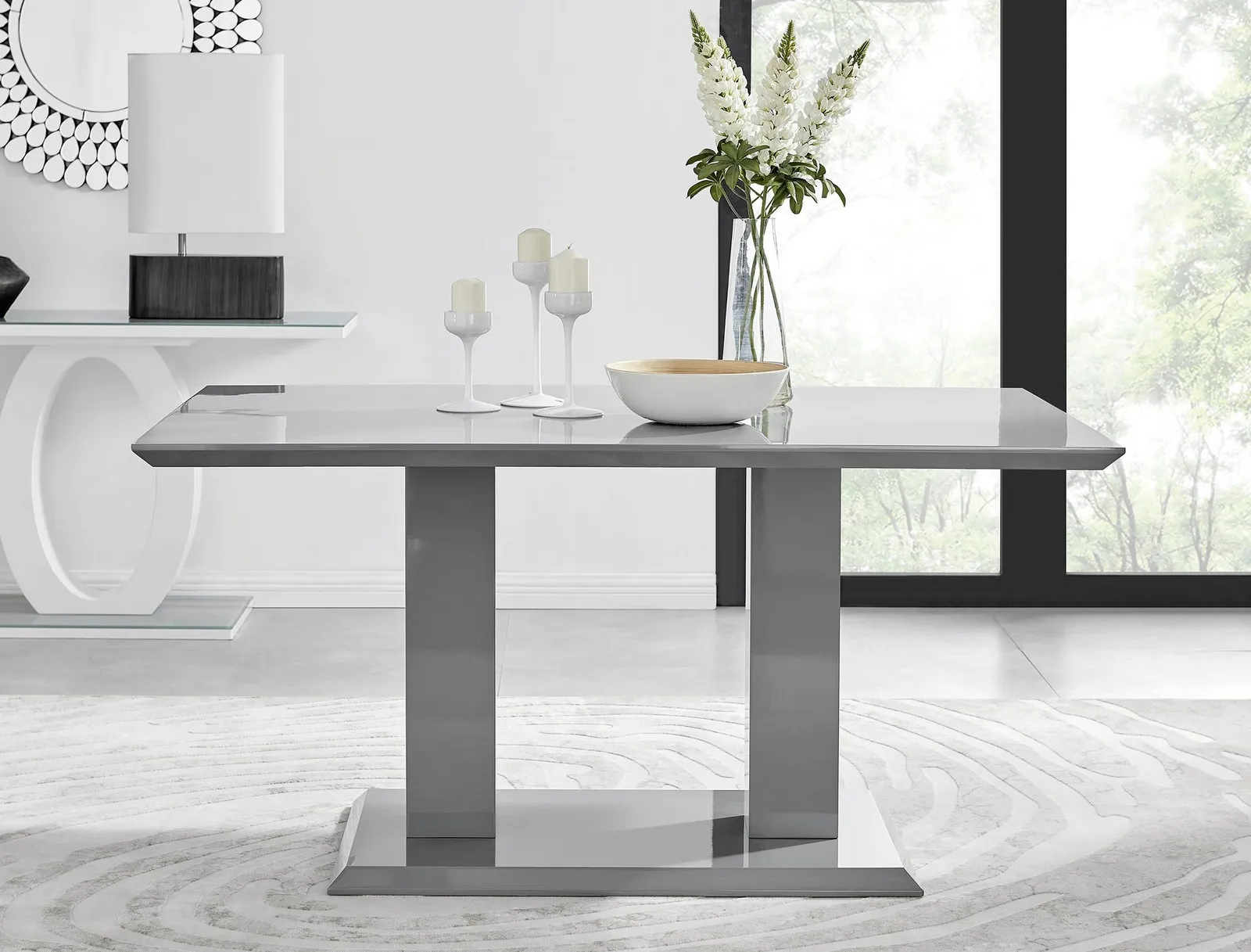 FurnitureboxUK Imperia 150cm 6-Seater Modern High Gloss Pillared Dining Table in Grey 5