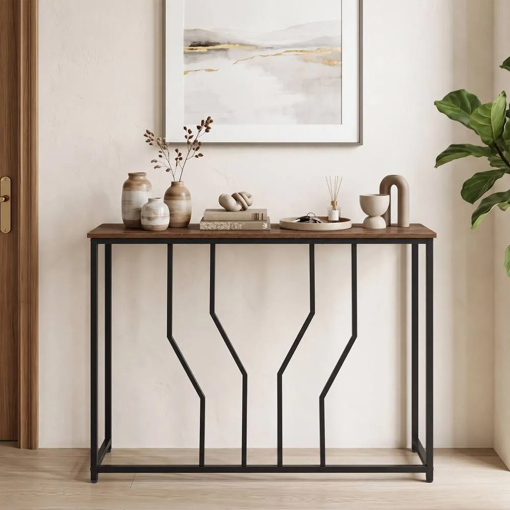 Costway Console Table Entryway Table Narrow Sofa Side Table Rustic Brown 4