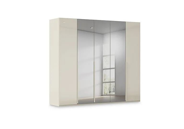 Haven 251cm 5 Door Hinged Wardrobe with 2 Glass Doors and 3 Mirror Doors