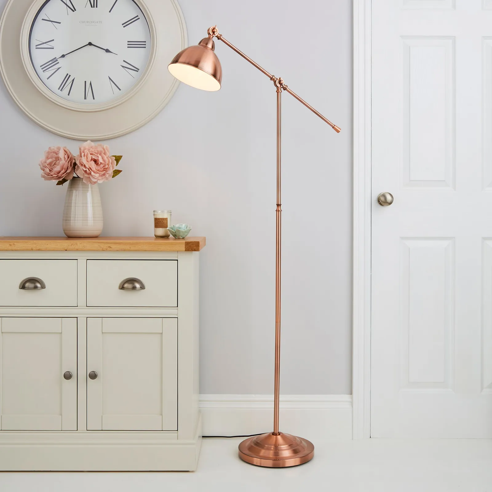 Lever Arm Copper Floor Lamp Gold