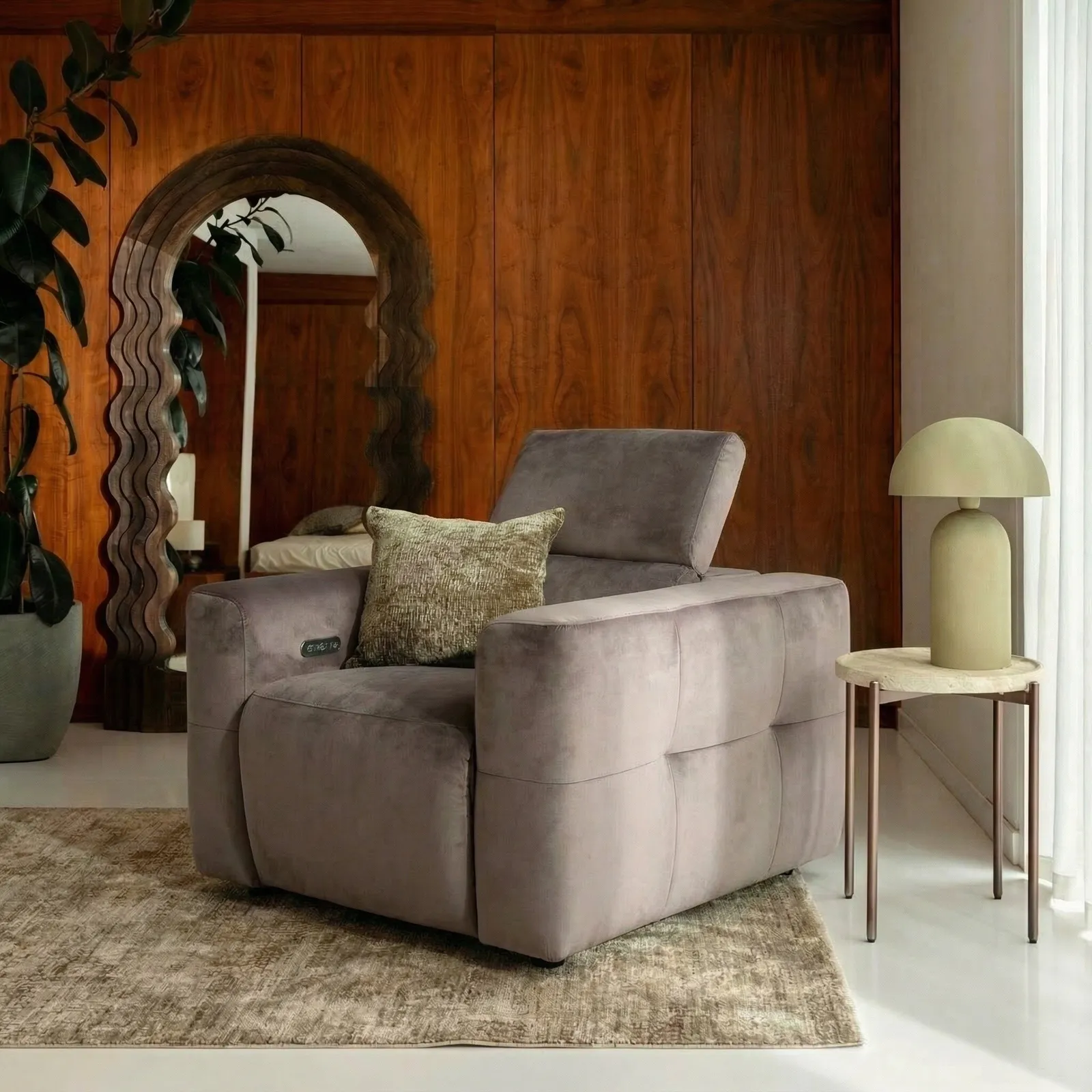 Rochester Power Recliner Armchair With Head Tilt, Neutral Fabric | Barker & Stonehouse 2