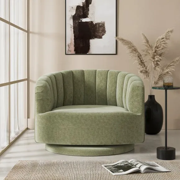 Elena Luxe Chenille Scalloped Swivel Chair 1