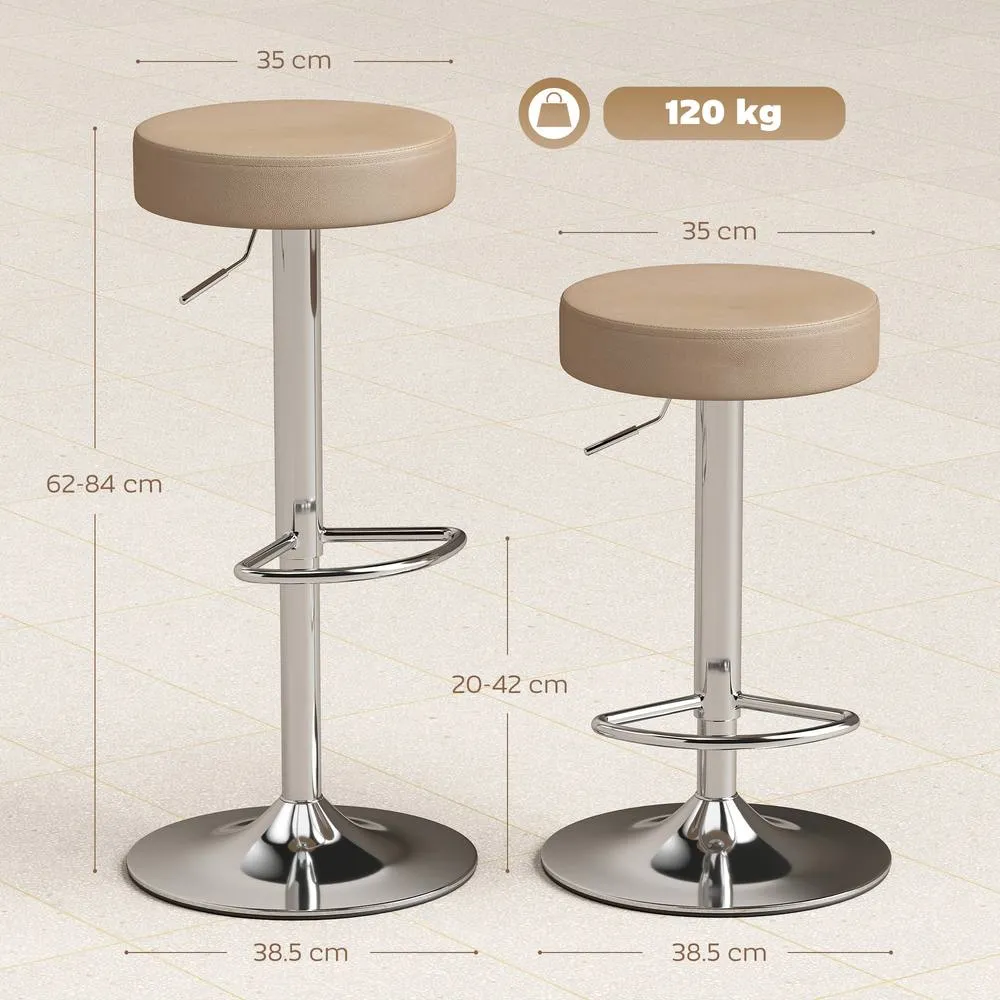 HOMCOM Bar Stools Set of 2, Height Adjustable Breakfast Bar Chairs in Beige 3