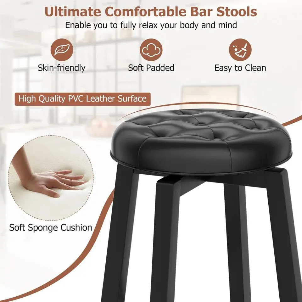 Costway Set of 2 Bar Stools Kitchen Upholstered Chair 360 Swivel Pub Stool 66cm in Black 5
