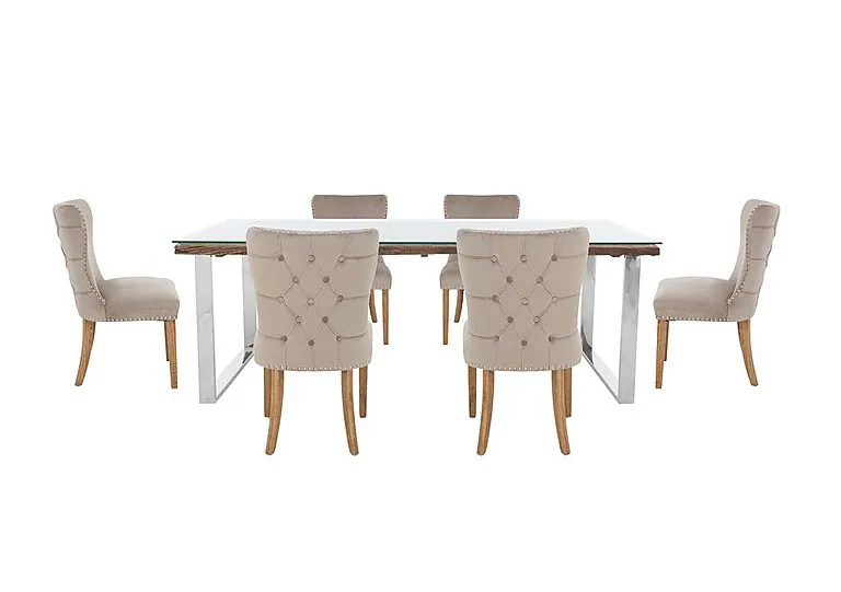 Chennai Dining Table with U-Leg Base and 6 Luxe Chairs - 180-cm - Taupe