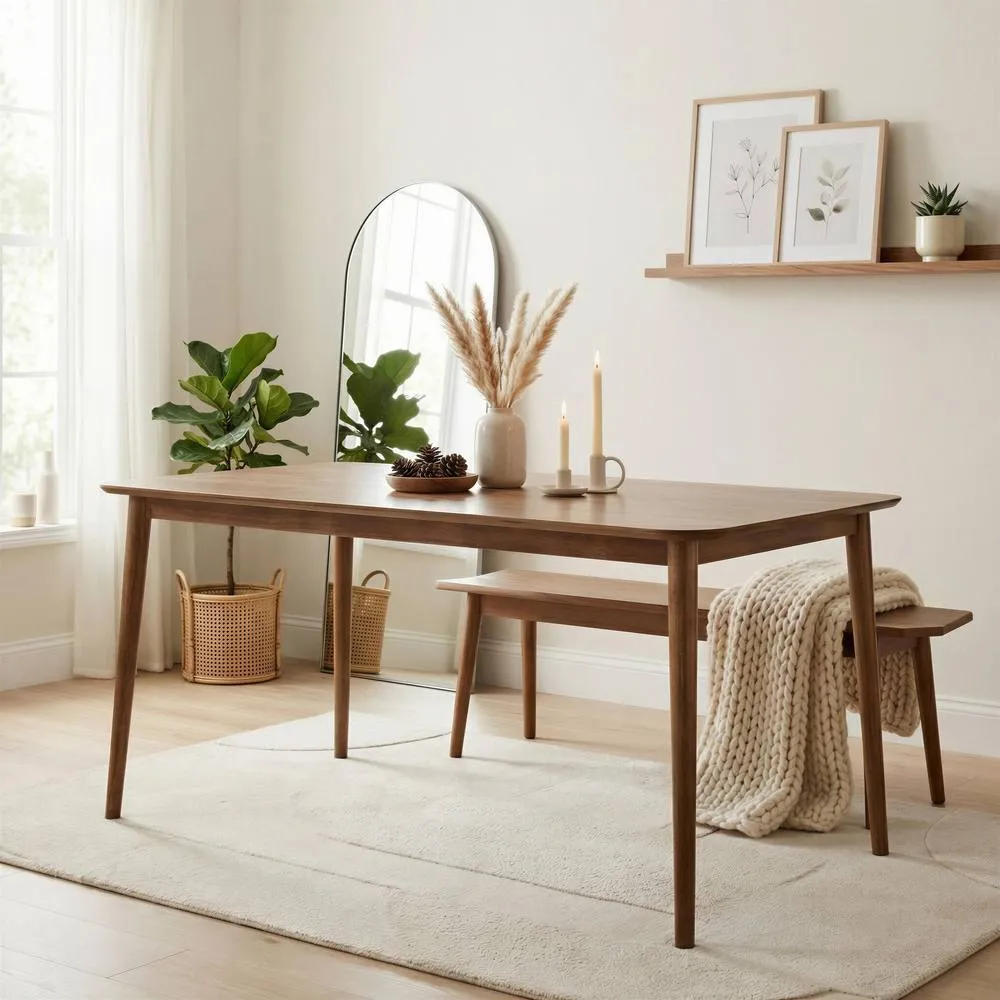 FurnitureboxUK Lynton Large Walnut Effect Wood Dining Table & 4 Green Chairs & Bench 2