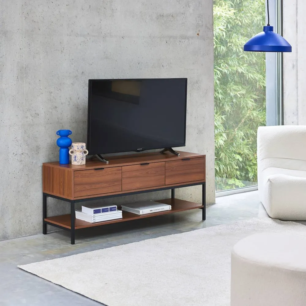 sweeek 130cm Tv Unit Walnut Wooden Effect 3 Drawers in Dark Brown 6