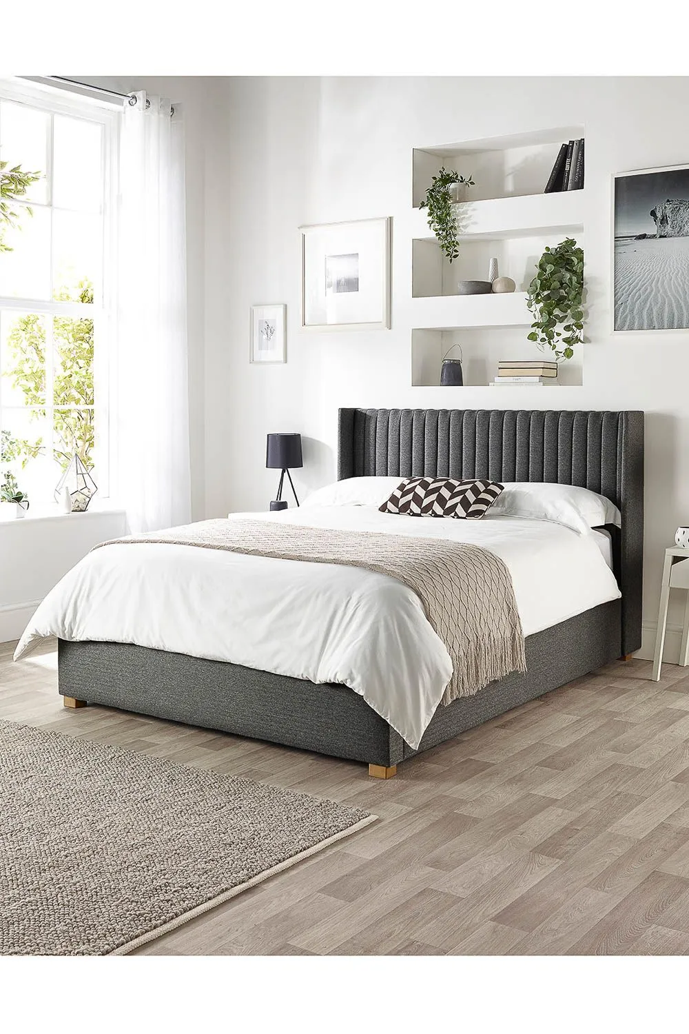 Catherine Lansfield Soho Ottoman Storage Wing Bed in Saxon Twill Fabric, Custom Made in Charcoal 4