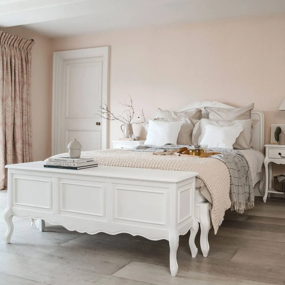 Statement Furniture Juliette French Style 5ft King Size Bed with Wooden Headboard in White