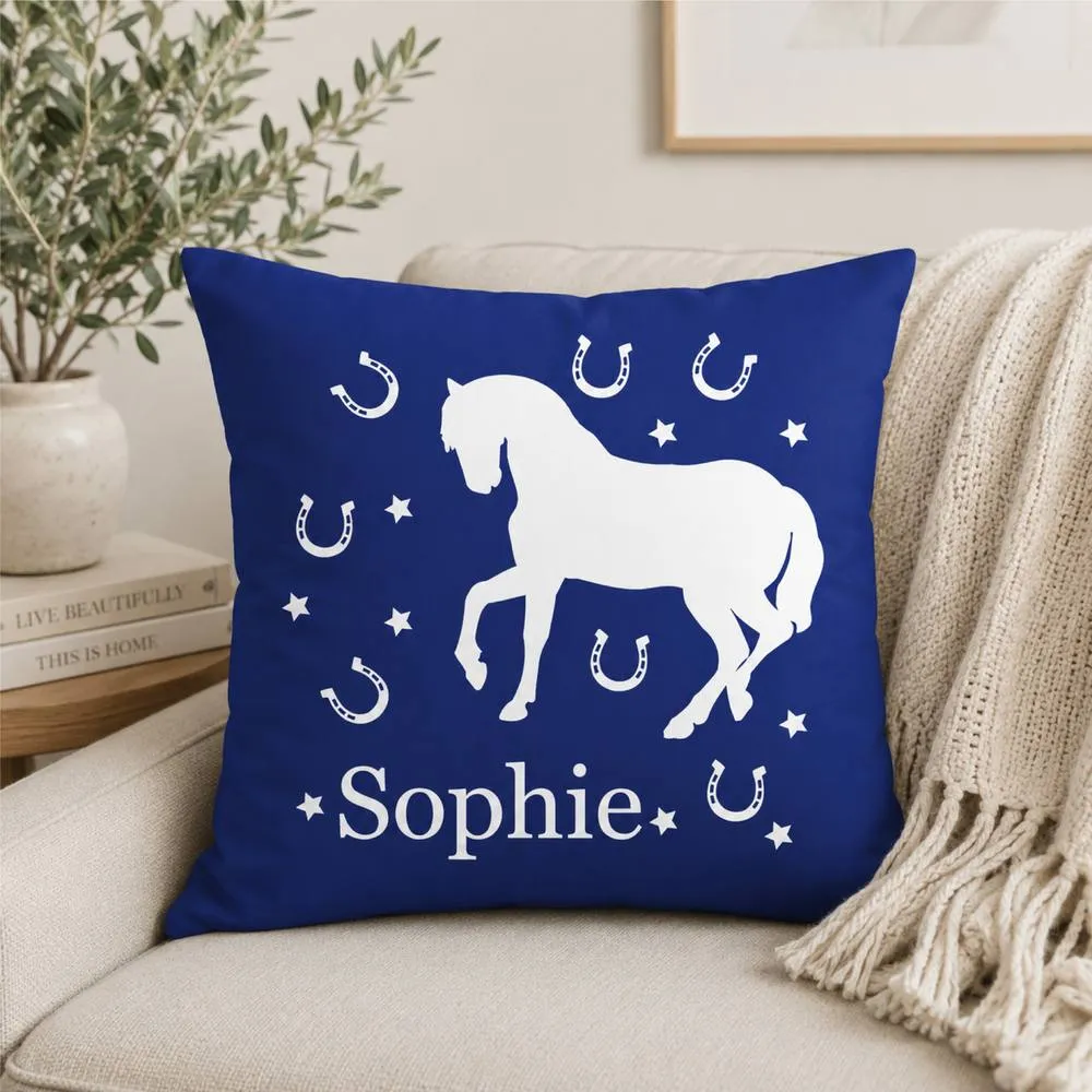 60 SECOND MAKEOVER Personalised Horse Cushion Cover in Blue