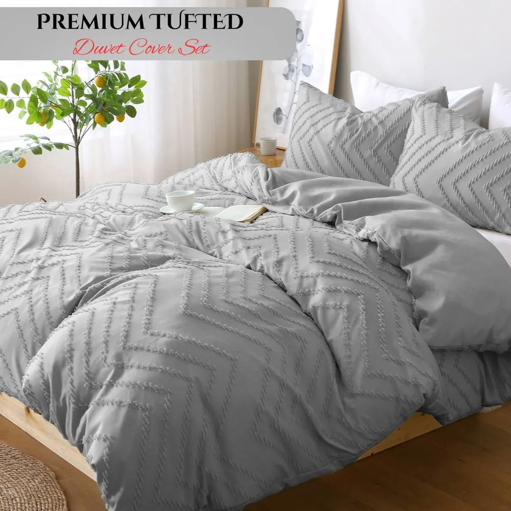 Grace Reversible Tufted Microfiber Duvet Cover Double Hypoallegenic in Grey