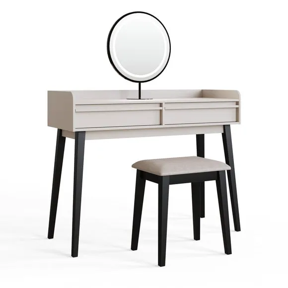 Phoebe Dressing Table with Round LED Mirror and Stool 5