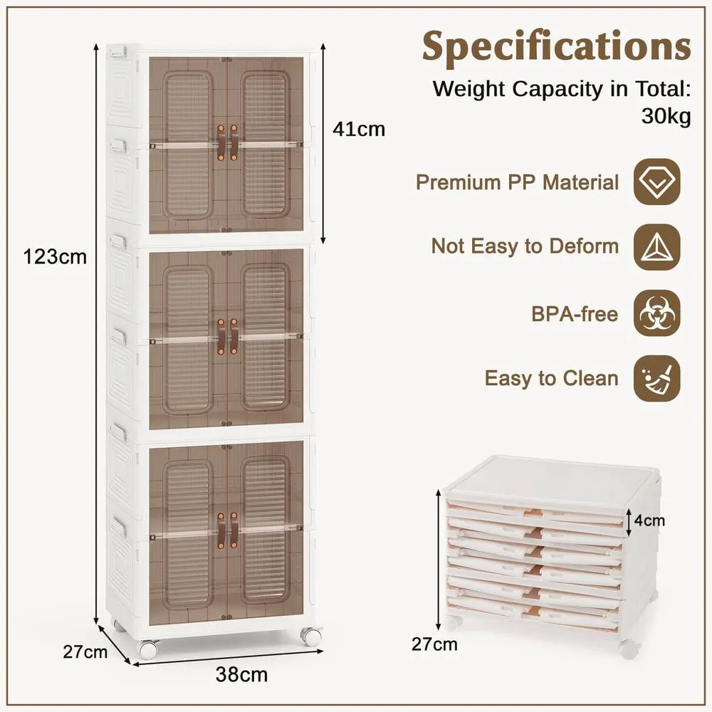 Costway 6-Cube Stackable Storage Bins 115L Shoes Boxes w/ Doors-White in White 2