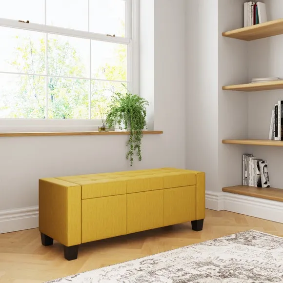 Return - Verona Upholstered Ottoman Bench, Mustard