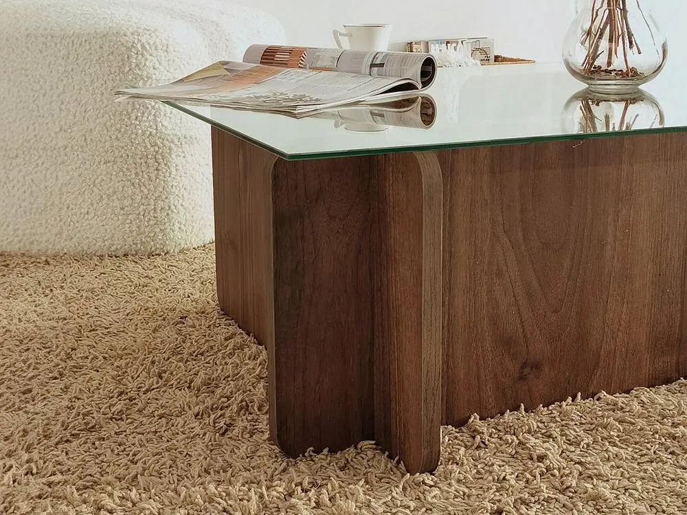 Vente-unique Tempered Glass Coffee Table - Natural & Clear - AZRA 6