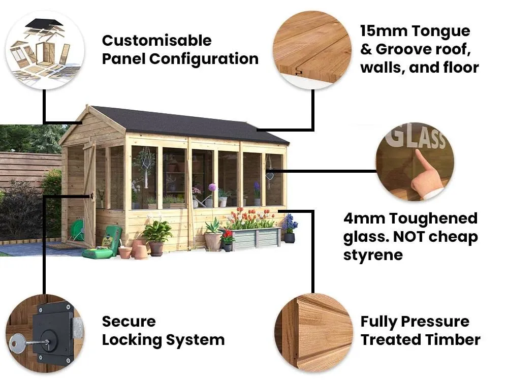 Dunster House Wooden Potting Shed Apex Roof W8' x D12' (W2.4m x D3.6m) Overlord Modular in Brown 4