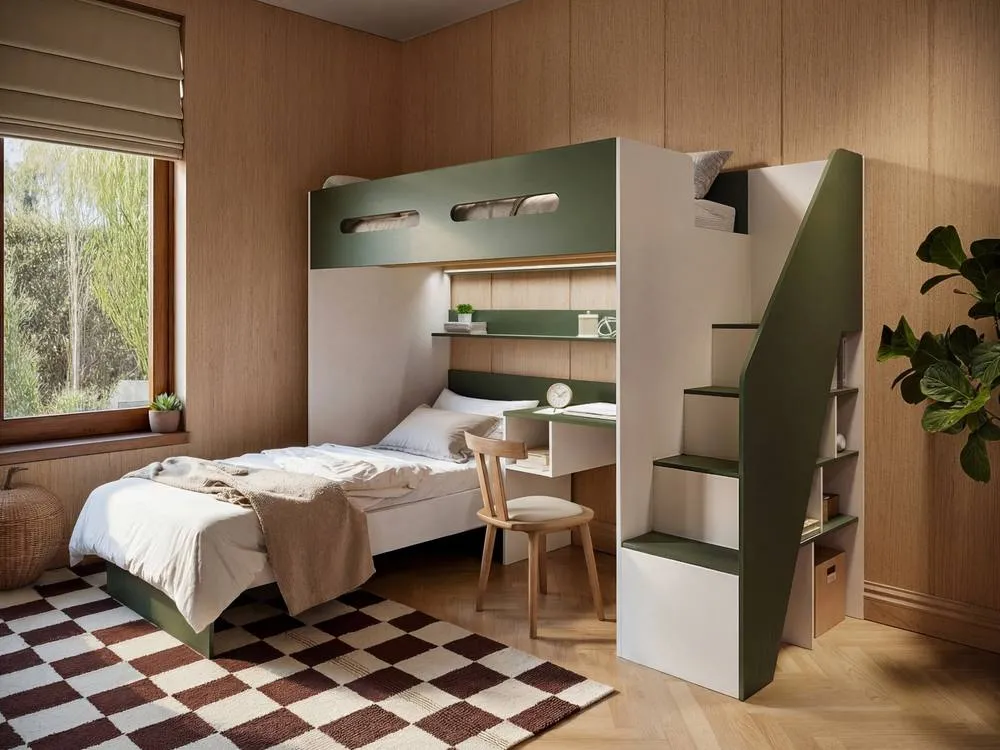 Flair Alpha Bunk Bed with LED Beige & Green 2