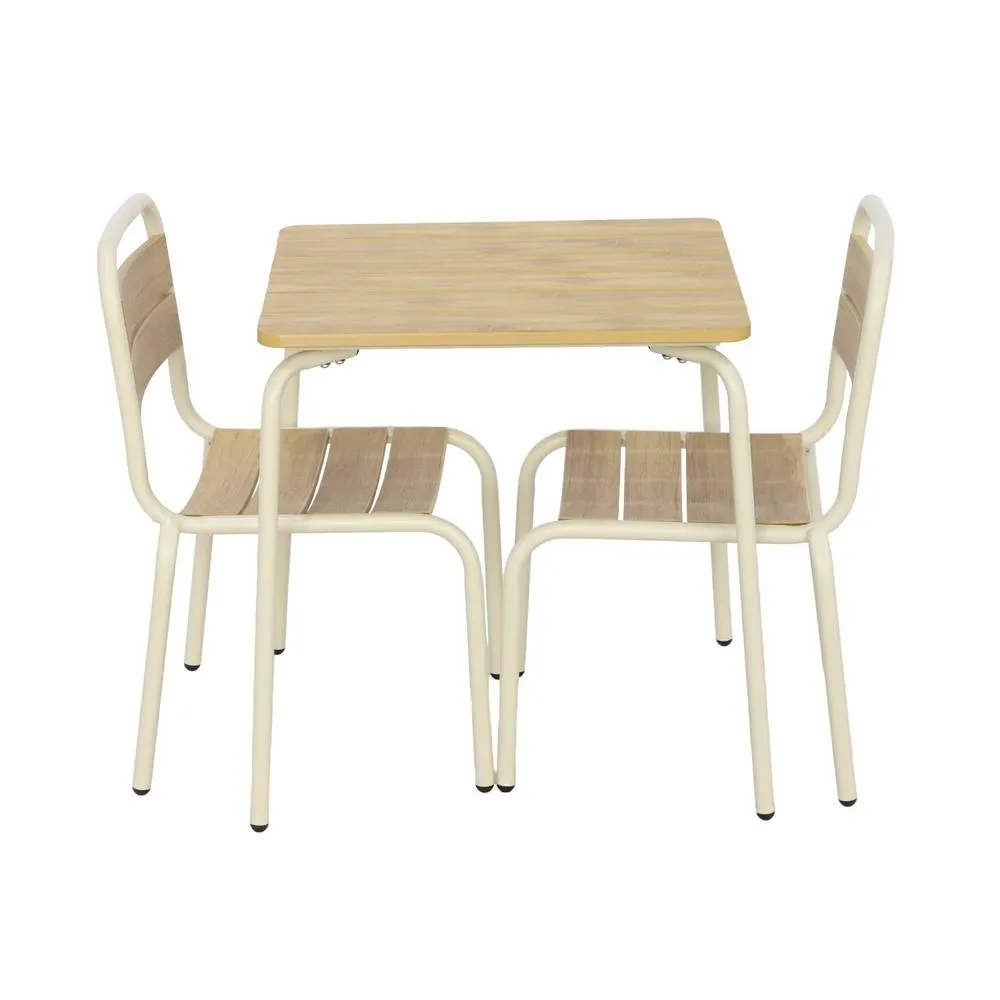 sweeek Children's garden table with steel & wood decor + 2 chairs in Beige 3