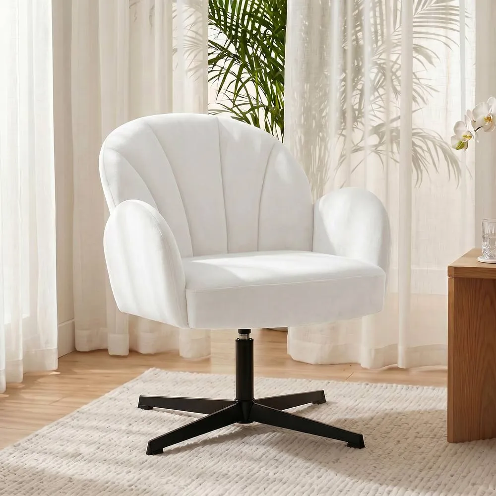 HOMCOM Modern Accent Chair, Shell Swivel Armchair, Velvet-Feel Fabric in Cream