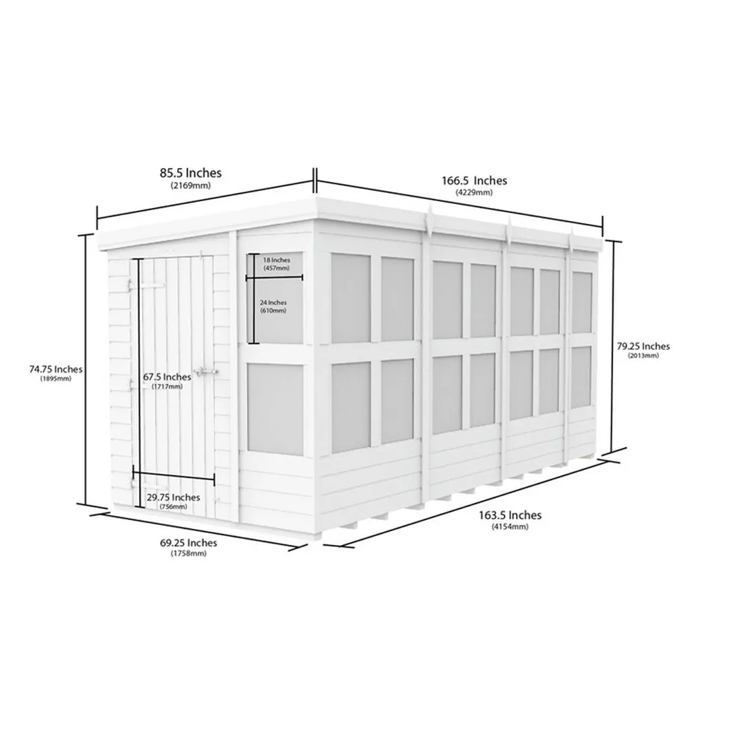 Buttercup Farm 14 x 6 Feet Pent Potting Shed - Wood - L178 x W417 x H201 cm in Brown 3