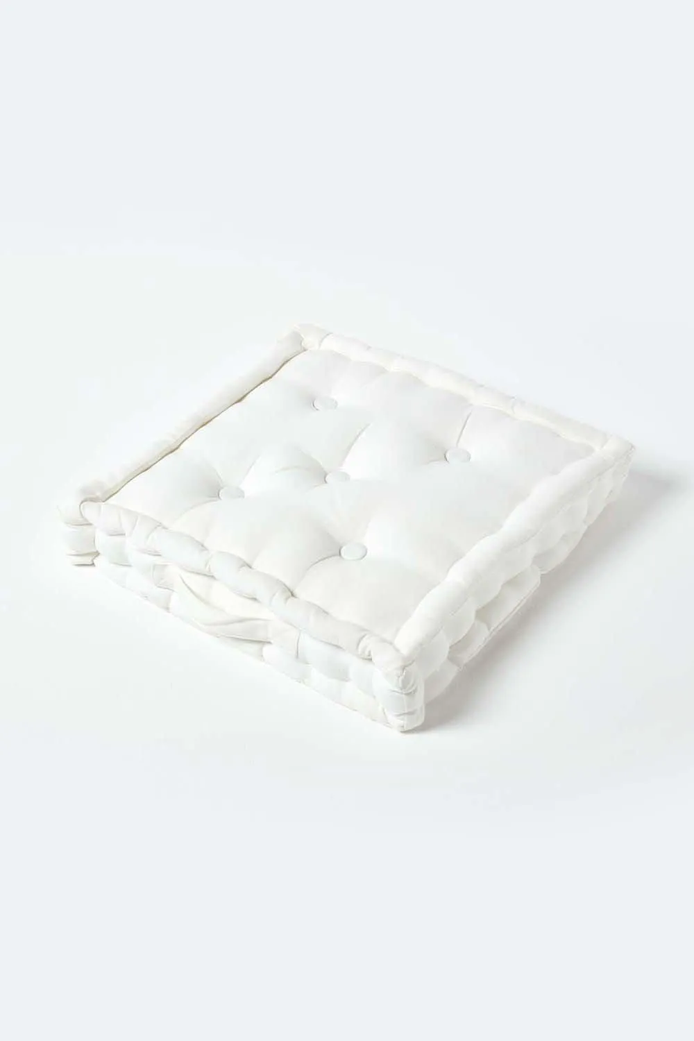 Homescapes Plain Cotton Floor Cushion in White 1