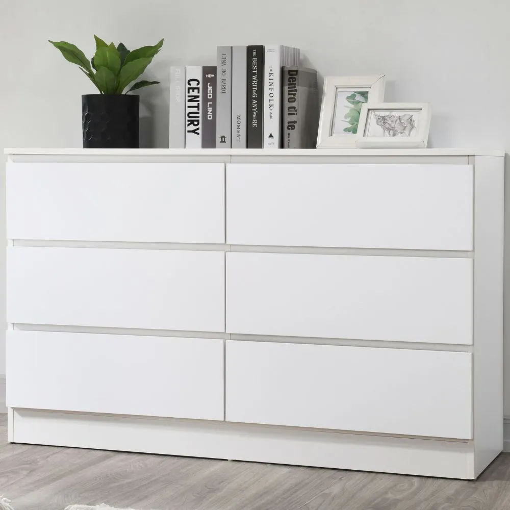 Oslo - 6 Drawer Chest of Drawers - White - Wooden - Happy Beds 1