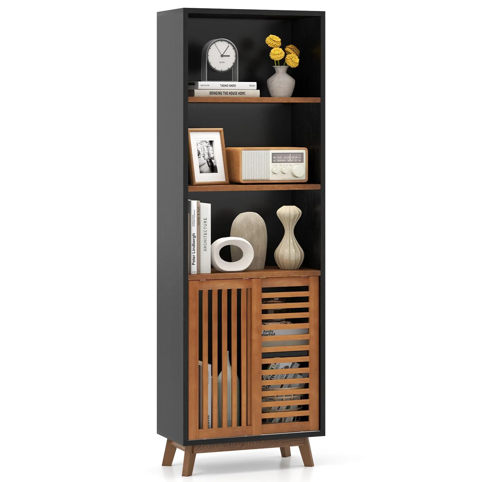 Costway 178 CM Bookshelf 5-Tier Bookcase w/Reversible Adjustable Shelf in Walnut