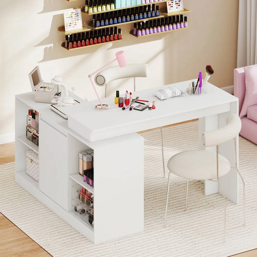Costway L-shaped Wooden Computer Desk 120 CM Reversible Corner Writing Desk in White