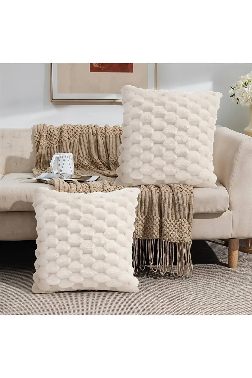 Living and Home 2Pcs Cozy Soft Plush Throw Pillow Cushion Covers in White