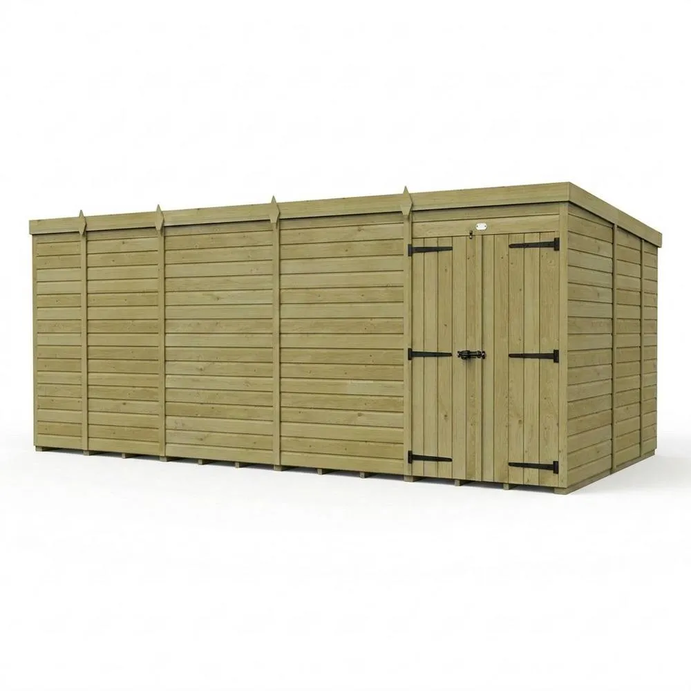 Buttercup Farm 17ft x 9ft Pent Garden Shed Double Door No Windows - Timber in Brown