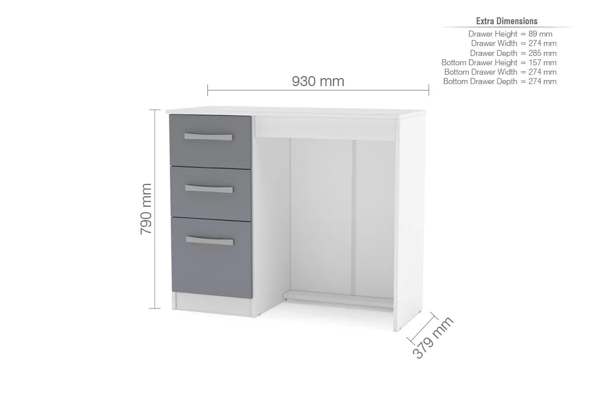 Birlea Lynx 3 Drawer Dressing Table White & Grey 6