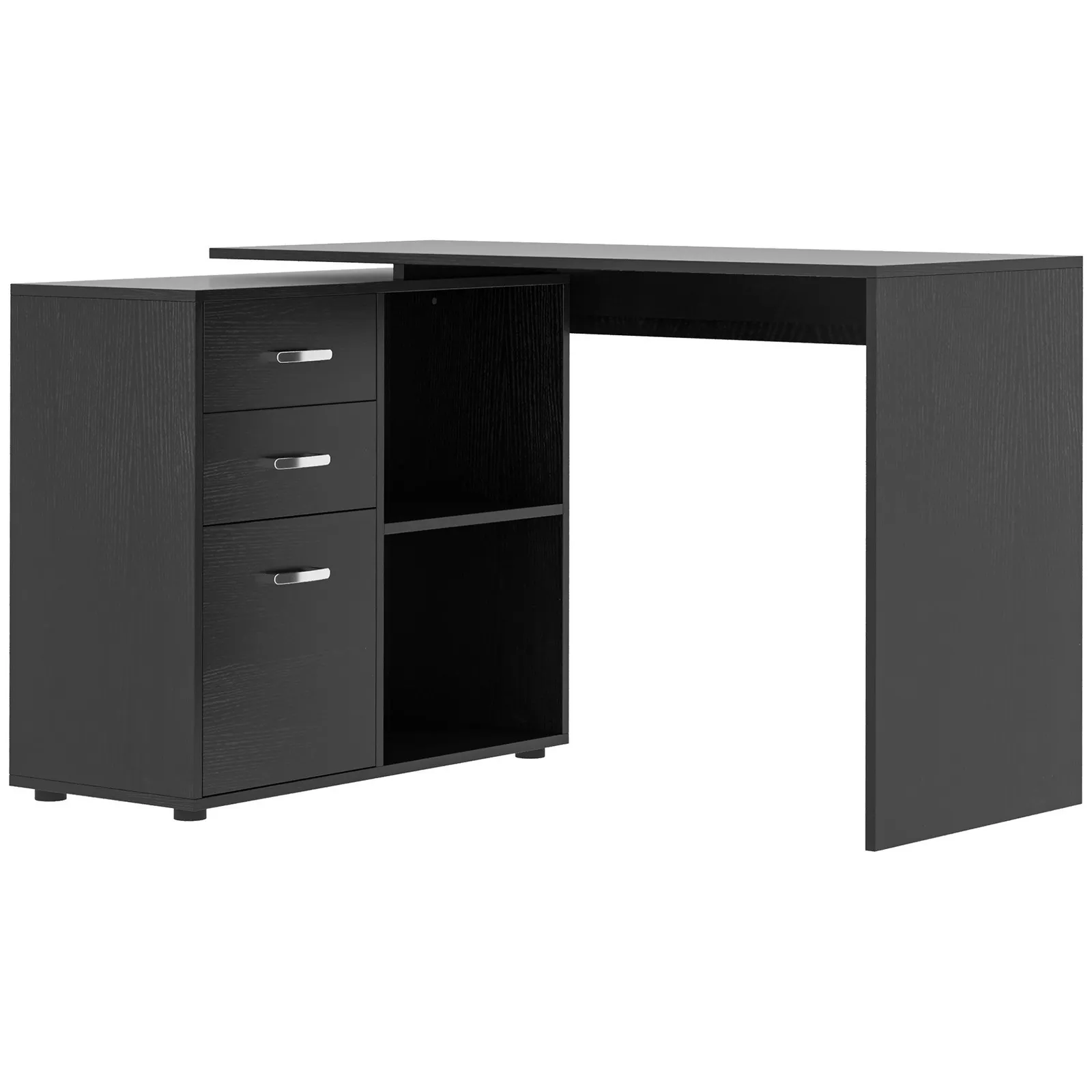 HOMCOM Computer Desk Table Workstation L Shape Drawer Shelf File Cabinet in Black 2