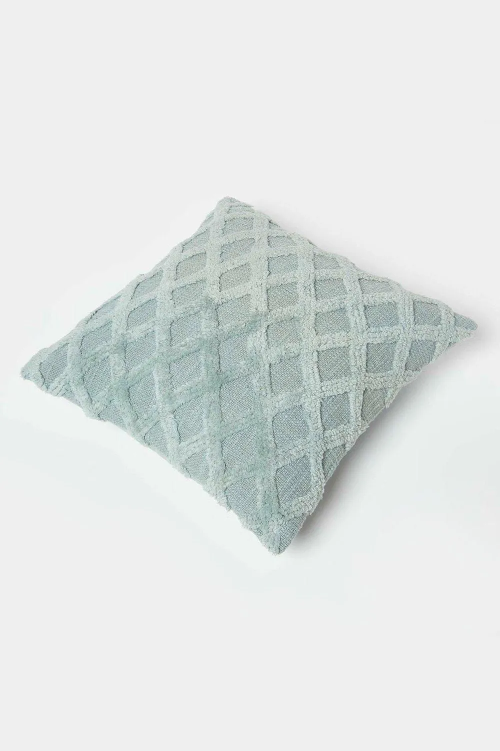 Homescapes Geometric Diamond Tufted Cotton Cushion in Green 5