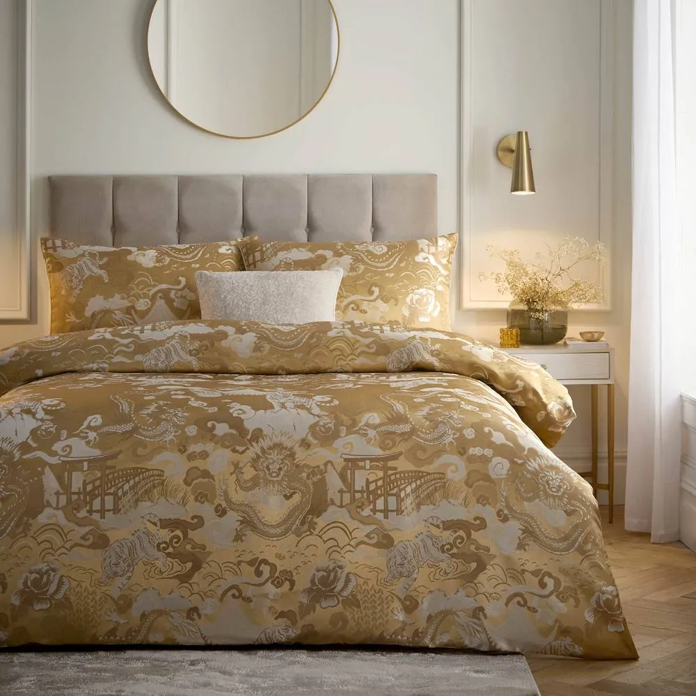Paoletti Baransu Jacquard Duvet Cover Set in Gold