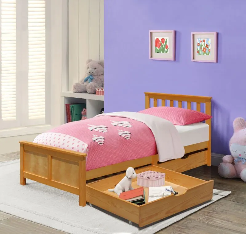 Comfy Living Ltd 3ft Wooden Bedframe With 2 Pull Out Drawers in Light Brown 1