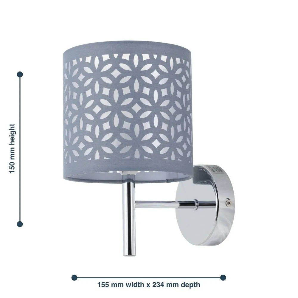 First Choice Lighting Brea - Chrome Wall Light with Grey Cut Out Shade in Silver 5
