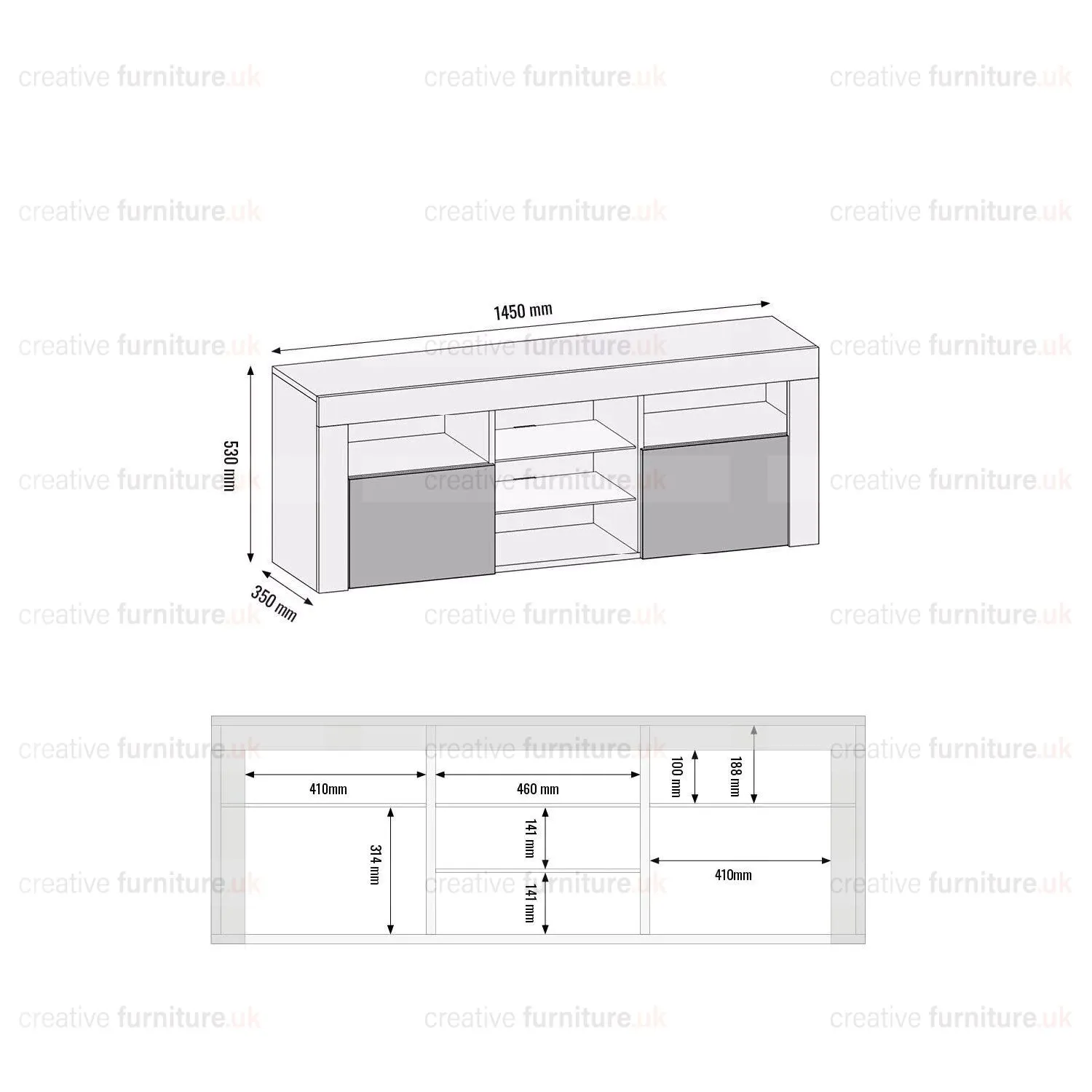 Creative Furniture TV Unit 145cm Modern - Modern Black with High Gloss Doors 4