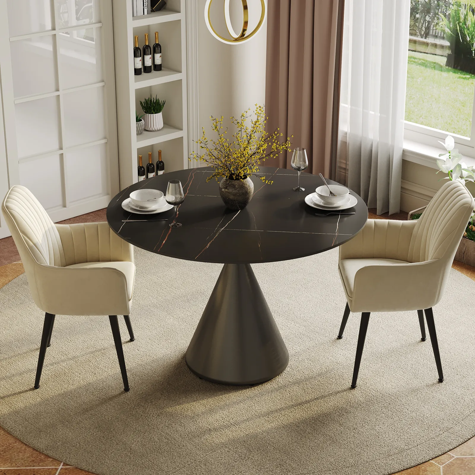 39" Modern Sintered Stone Dining Table Set with 2 Chairs