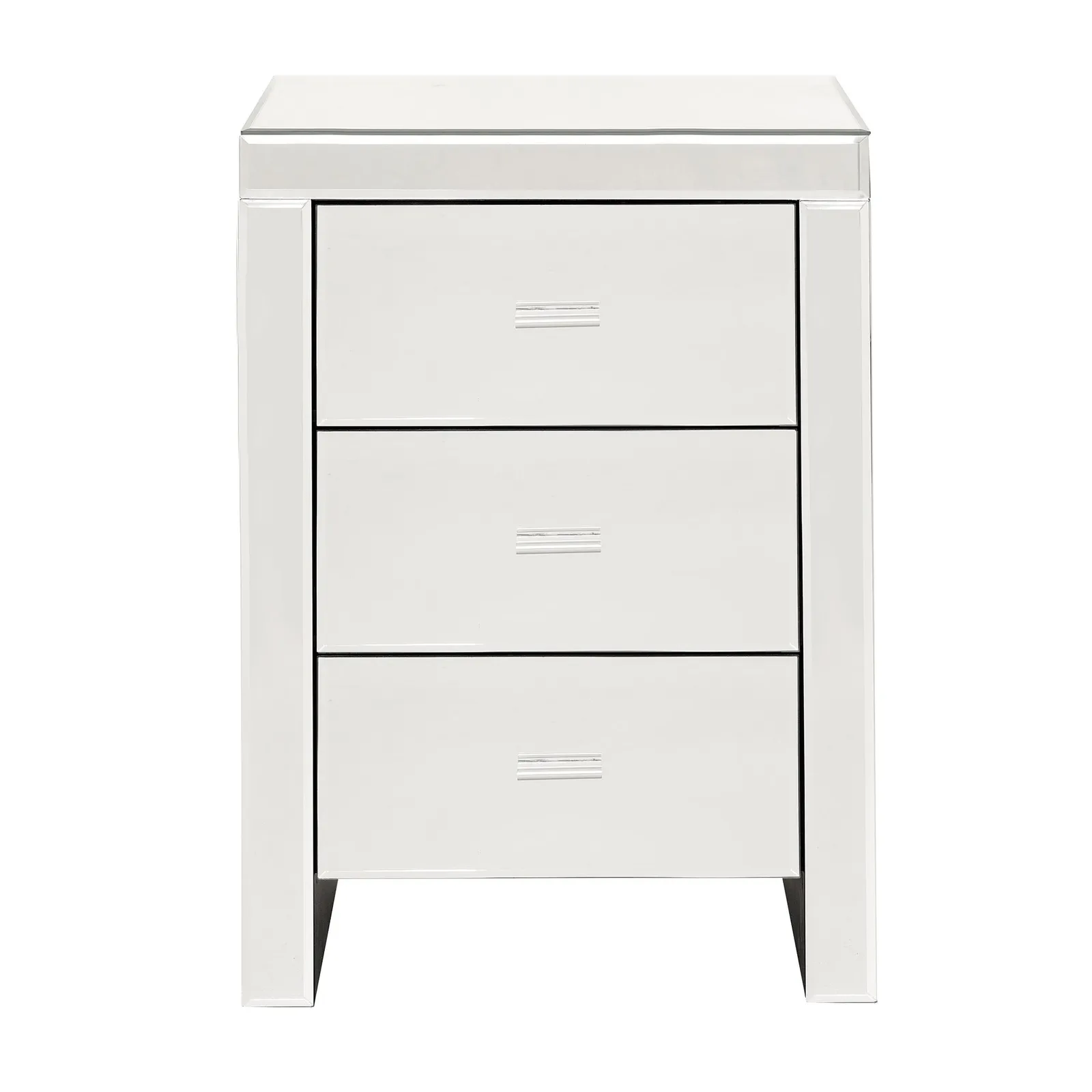 Venetian Mirrored 3 Drawer Bedside Table White