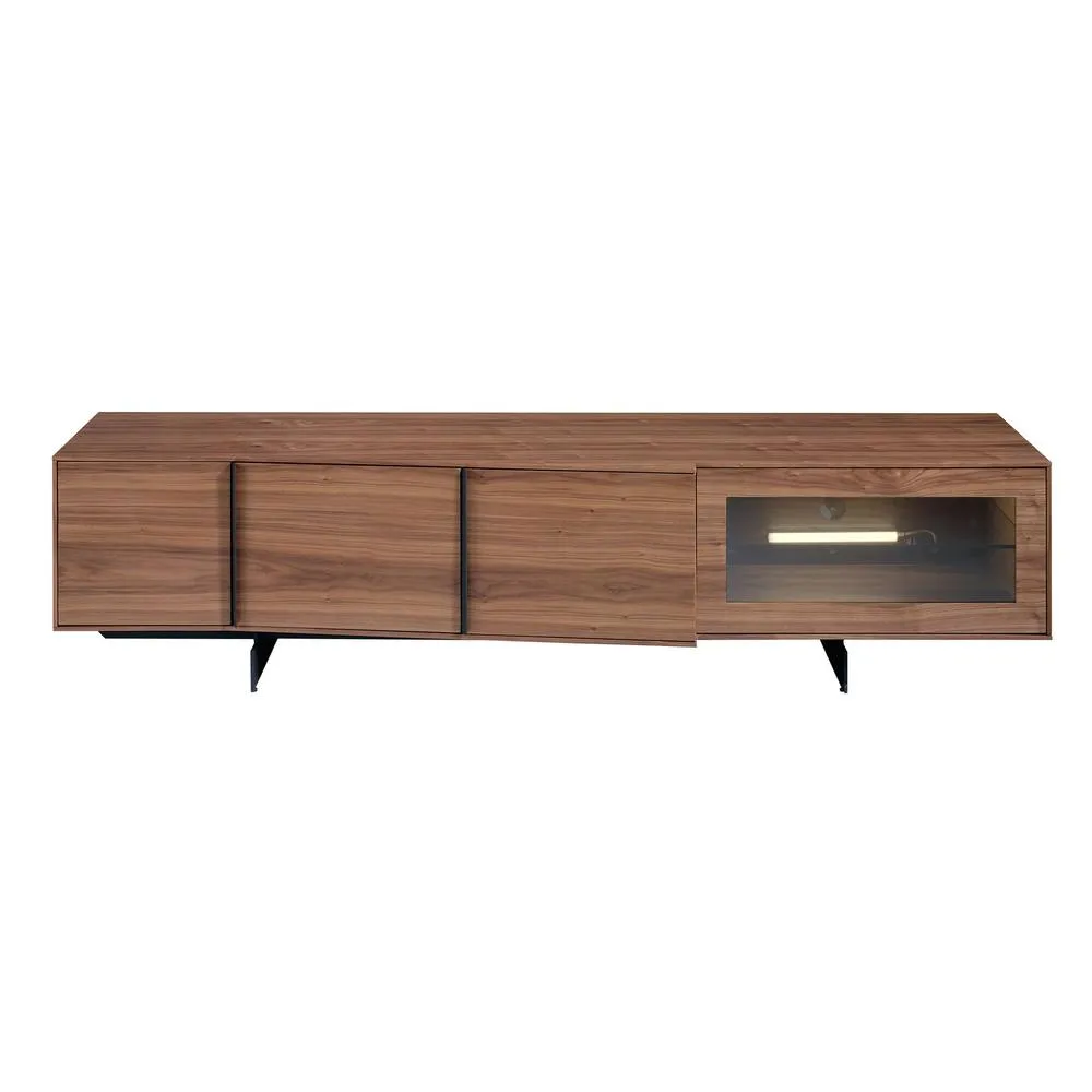 Angel Cerda Walnut TV Cabinet with LED Lighting & Black Steel in Brown 2