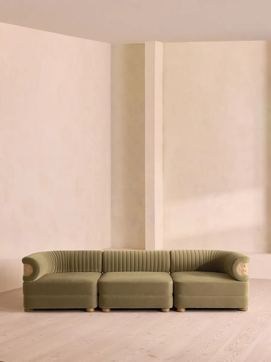 Caleb Modular Four Seater Sofa, Velvet, Lichen, Blonde Burl