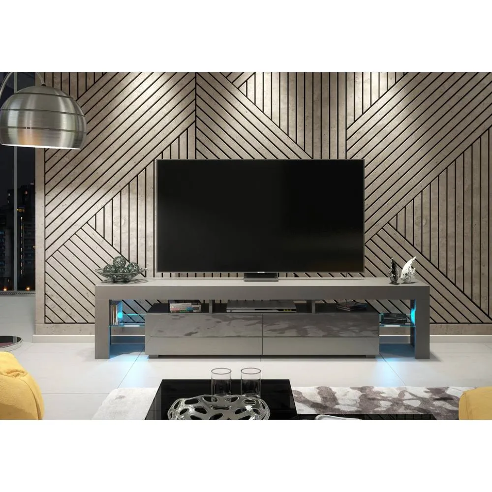 Creative Furniture Nova TV Unit 200cm - Dark Grey with Gloss Doors & LED Lights 2