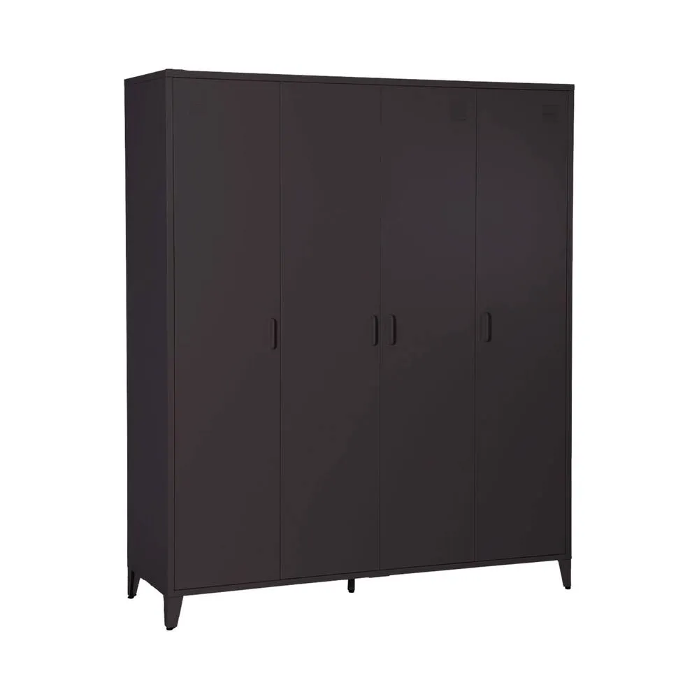 sweeek Industrial metal wardrobe for bedroom, 4 doors, 10 shelves, 1 hanging in Black 2