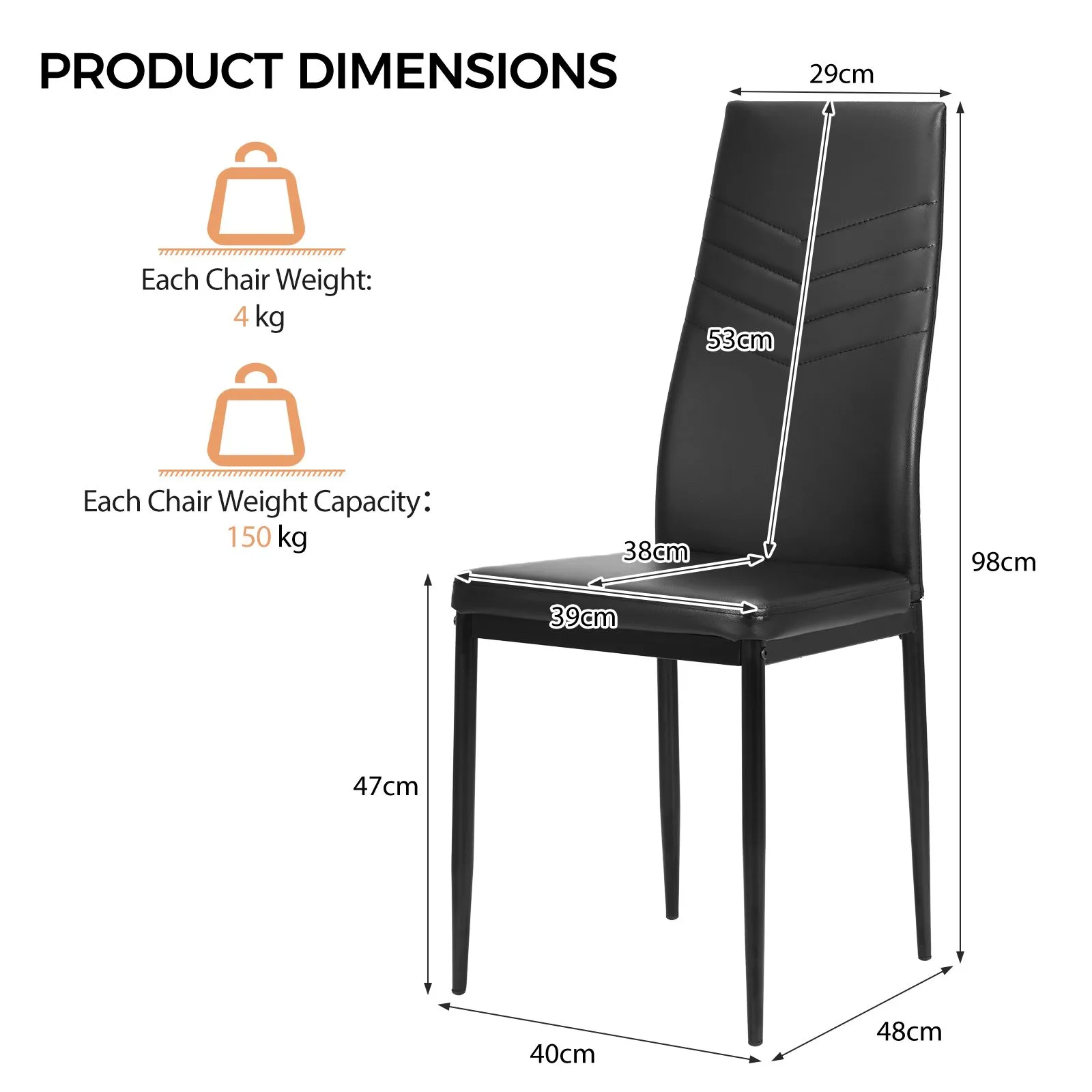 Costway Set of 4 Dining Chairs Padded Seat High Back Armless Accent Dining Side Chairs in Black 2