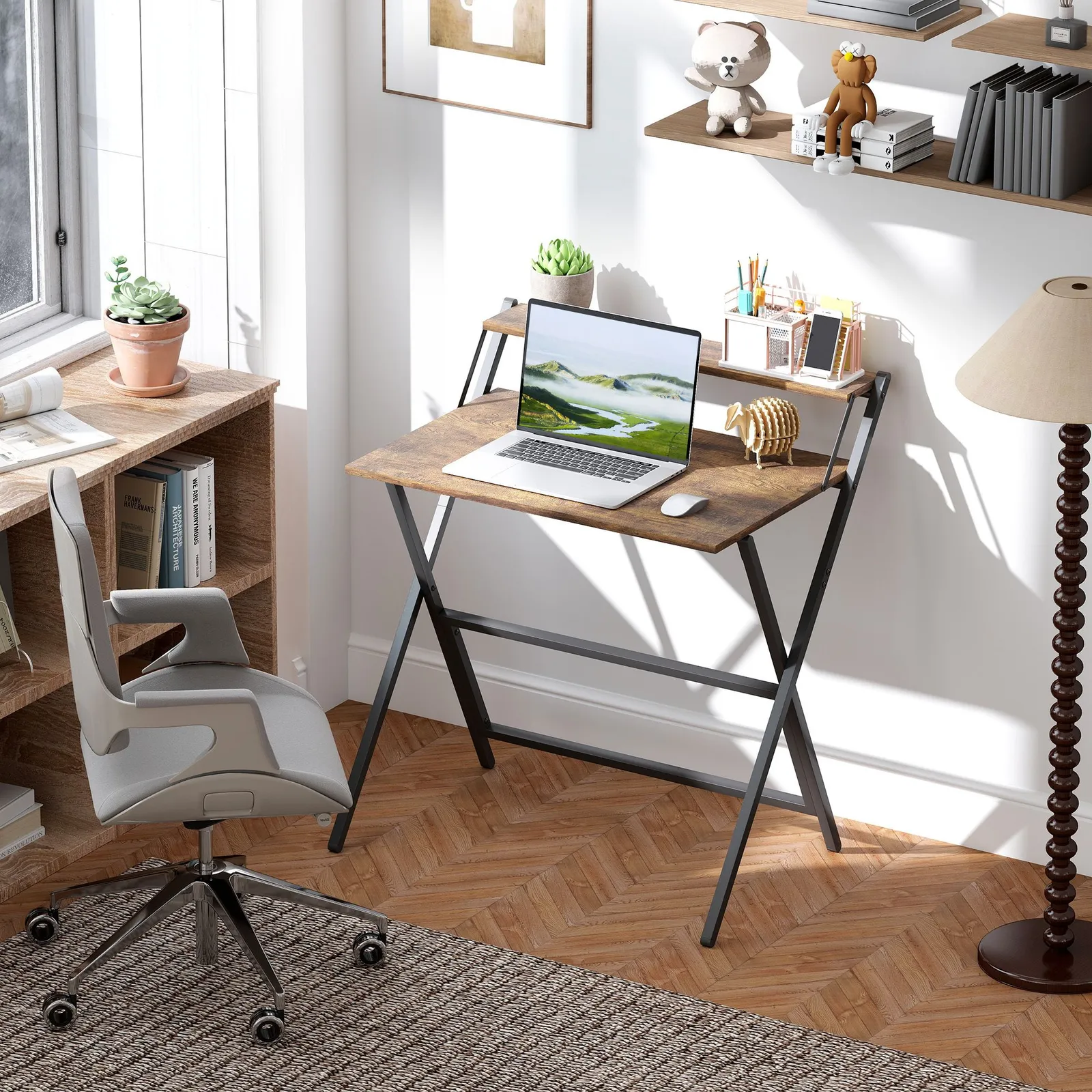 HOMCOM 81.5 cm Folding Computer Desk for Small Spaces Bedroom in Brown