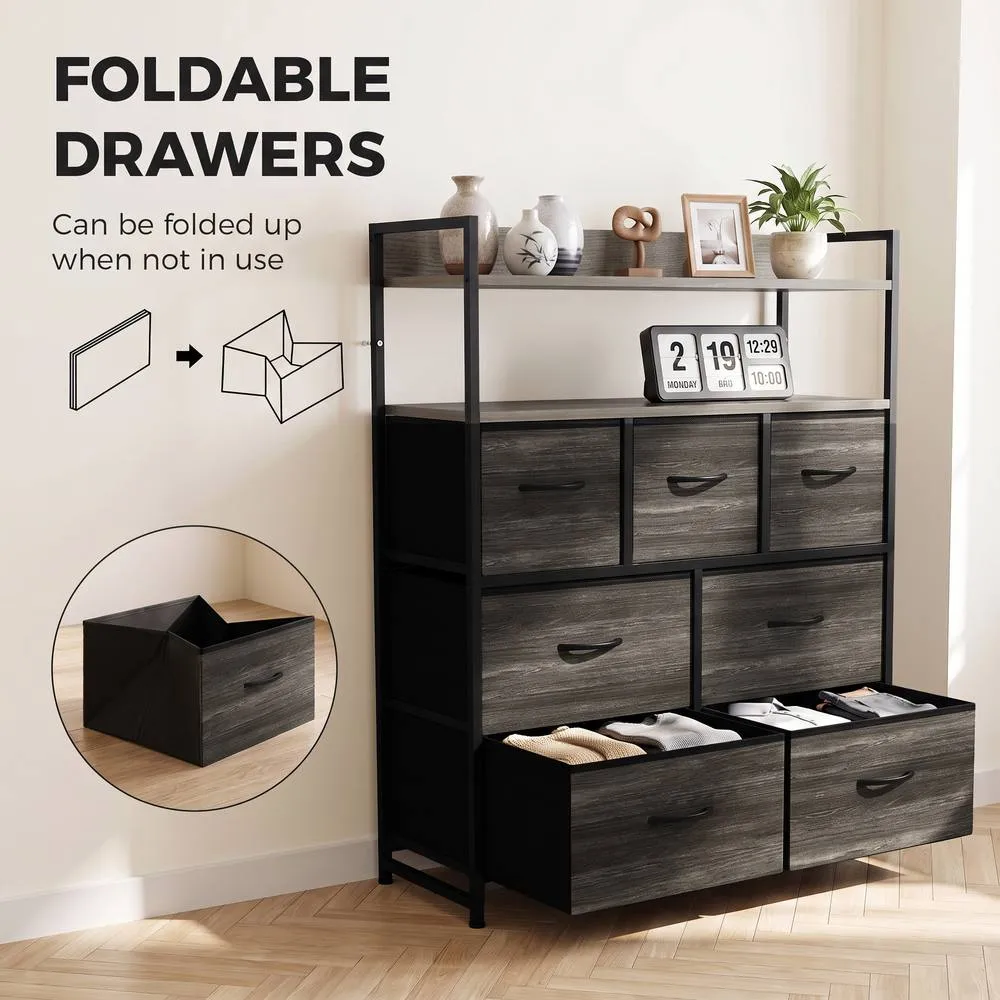 HOMCOM Chest of Drawers, Bedroom Fabric Dresser, Grey Wood-Effect 6