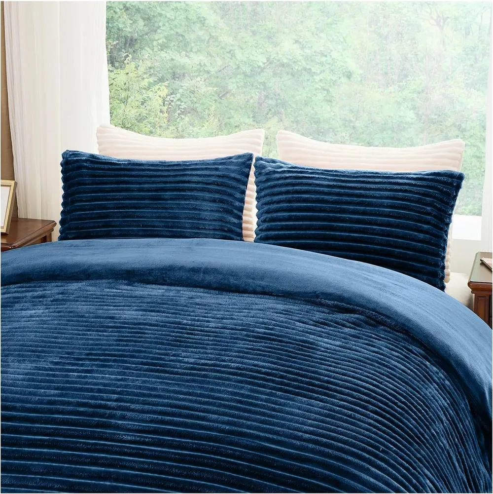 GAVENO CAVAILIA Osum Ribbed Duvet Cover Set in Navy 2